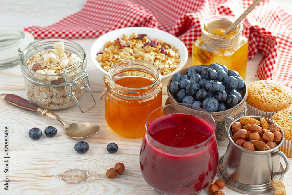 Healthy breakfast on an old background Healthy breakfast on an old background