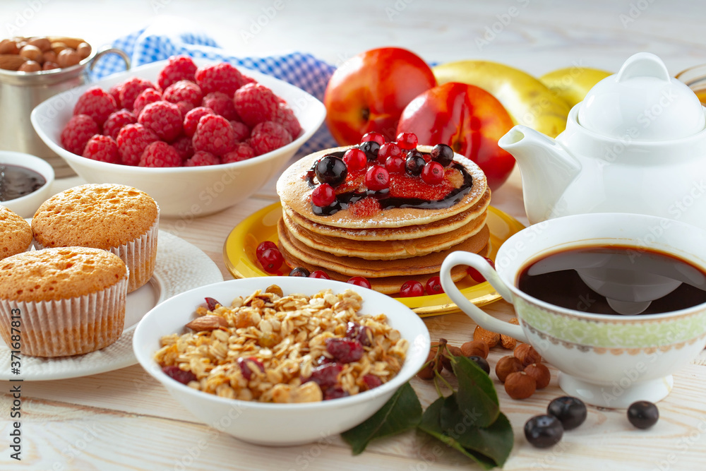 Healthy breakfast on an old background Healthy breakfast on an old background