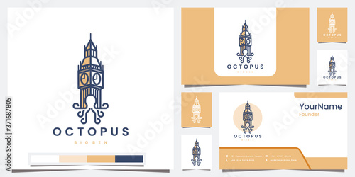set logo octopus big ben with line art logo design inspiration