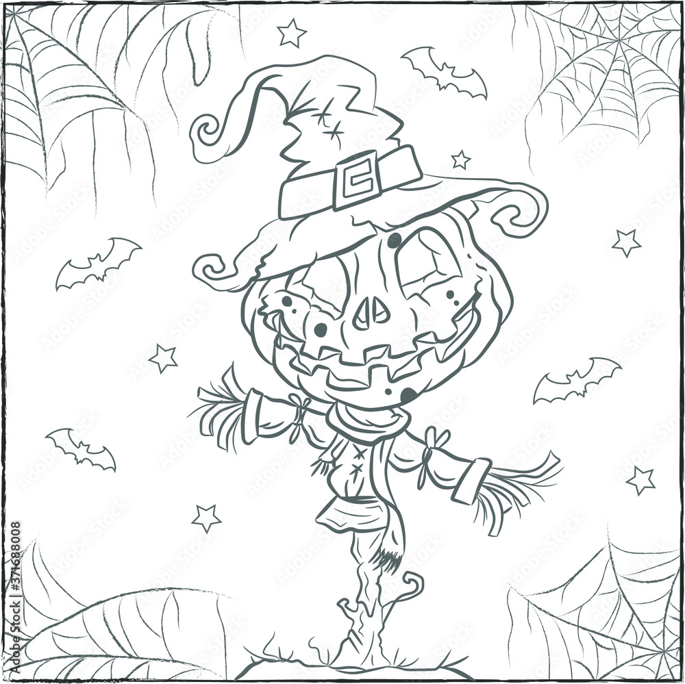 Obraz premium happy Halloween scary and spooky drawing sketch for coloring
