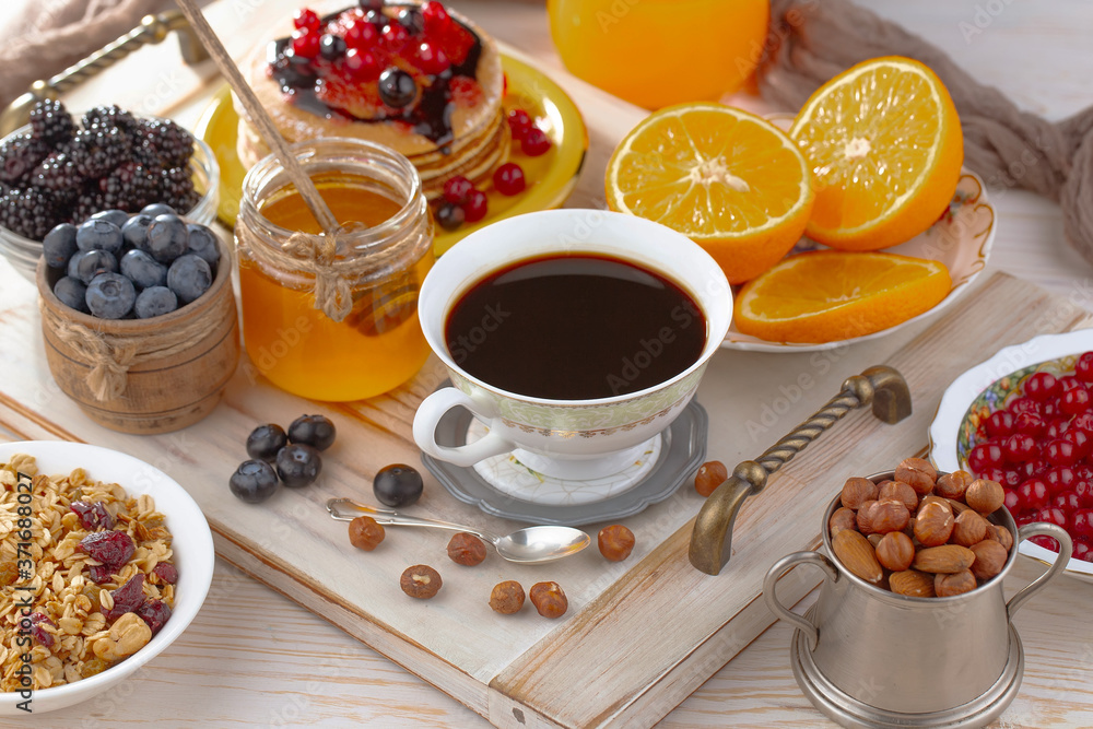 Healthy breakfast on an old background. The concept of tasty and healthy food. Healthy breakfast on an old background. The concept of tasty and healthy food.