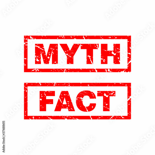 Abstract Red Grunge Myth & Fact Rubber Stamps Sign Illustration Vector, Myth & Fact Text Seal, Mark, Label Design Template