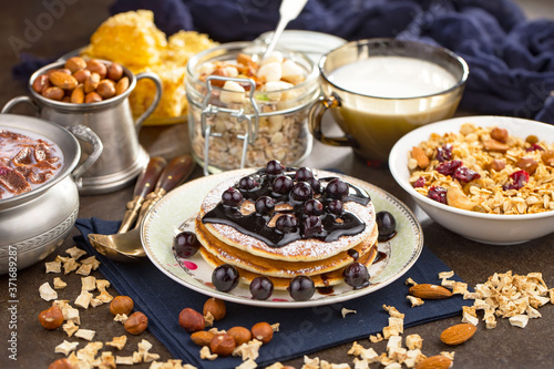 Healthy breakfast on an old background