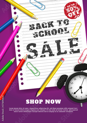 back to school sale vector poster and banner with school element design template. Colorful back to school for invitation, poster, banner, card, sale, promotion ect.