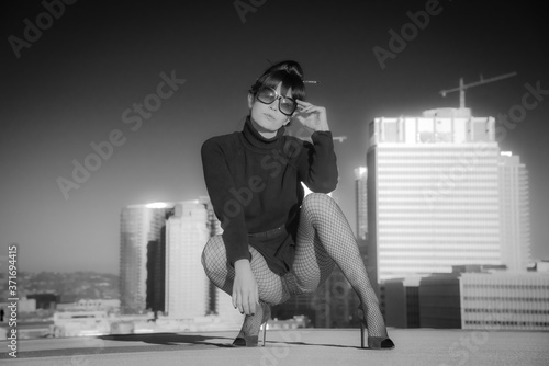 young woman in a city