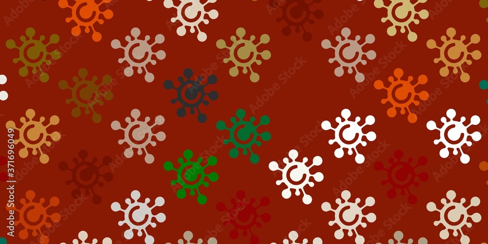Light Green, Yellow vector background with covid-19 symbols. Light Green, Yellow vector background with covid-19 symbols.
