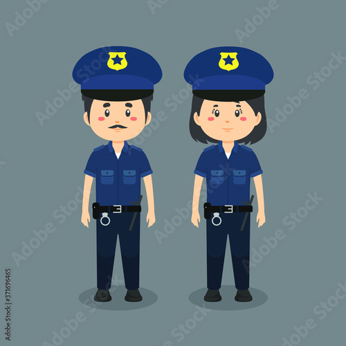 Couple Character Wearing Police Uniform