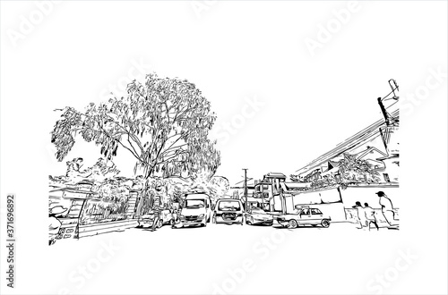 Building view with landmark of Antananarivo is the capital city of Madagascar, in the island’s Central Highlands. Hand drawn sketch illustration in vector.