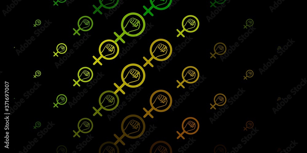 Dark Green, Yellow vector background with woman symbols.