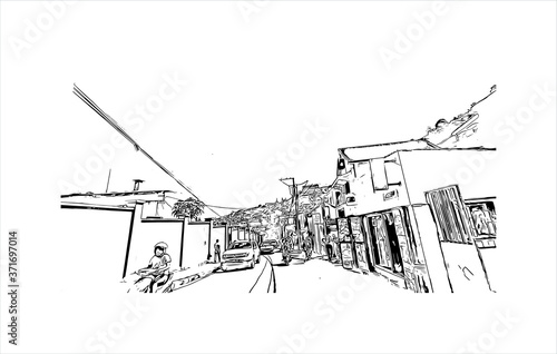 Building view with landmark of Antananarivo is the capital city of Madagascar, in the island’s Central Highlands. Hand drawn sketch illustration in vector.