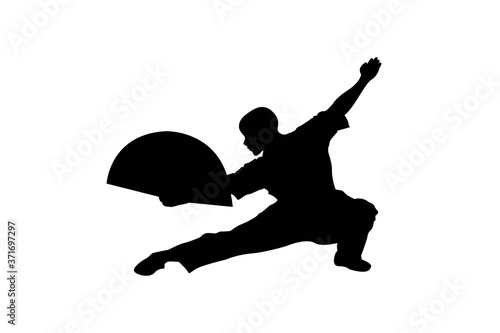 martial art  Kungfu nun  martial with fan silhouette on white Background Vector template