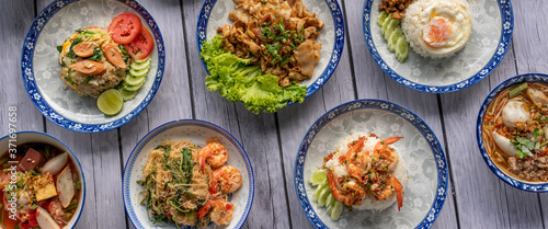 Thai Food Mixes of Noodles and Fried Rice 