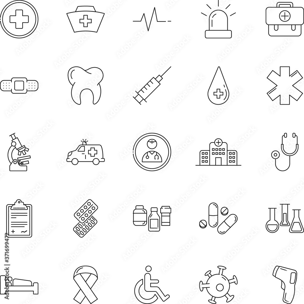 Conjunto de iconos de contorno relacionados con los hospitales, la medicina y la salud. Ideal para aplicaciones y páginas web. Conjunto de iconos de contorno relacionados con los hospitales, la medicina y la salud. Ideal para aplicaciones y páginas web.