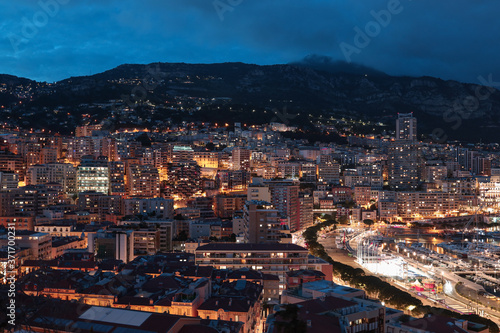 Night panorama of Monaco city view and harbour 