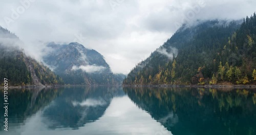 time lapse of beautiful long sea landscape in autumn, jiuzhaigou valley scenic and historic interest area, sichuan province,China