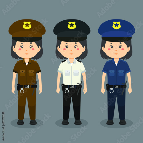 Policewoman Character Wearing Various Uniform