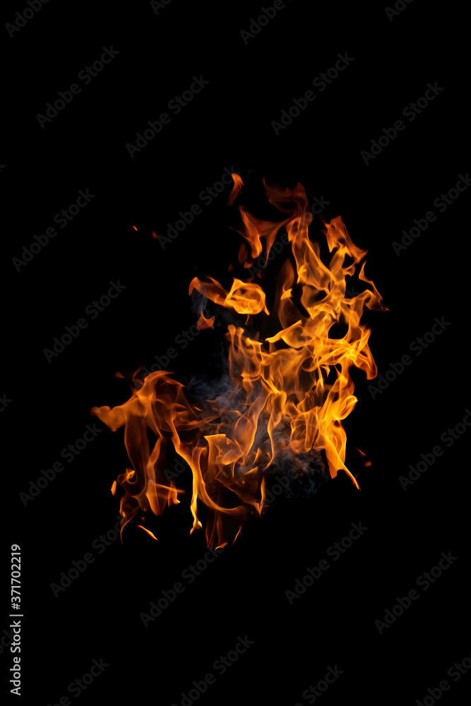 Fototapeta premium Fire flames on black background, isolated