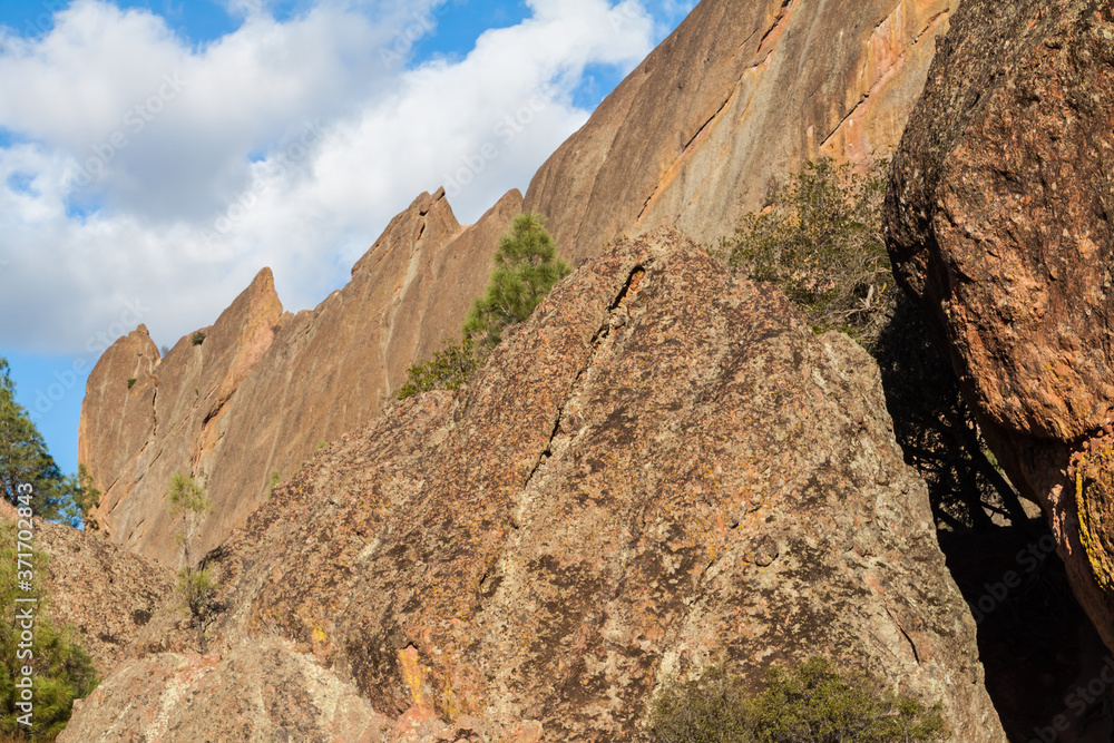 Flow-Banded Rhyolite Volcanic  Boulders and Pinnacle Spires on the Balconies Trail, Pinnacles National Park, California, USA