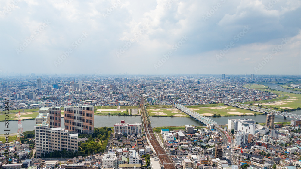 千葉県市川から見た東京葛飾区、墨田区方面の景色