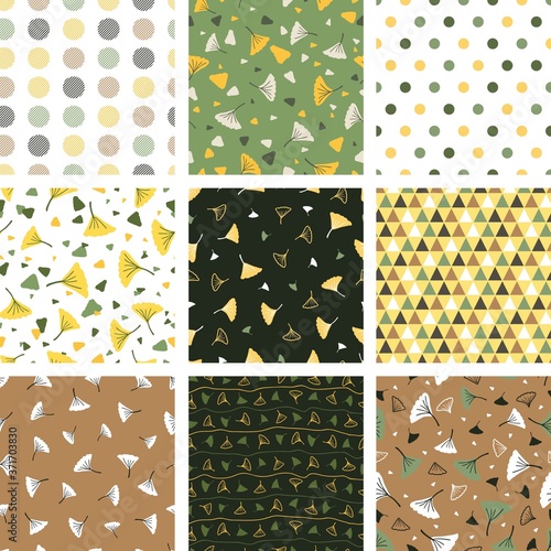 Collection vector seamless patterns of autumn leaves