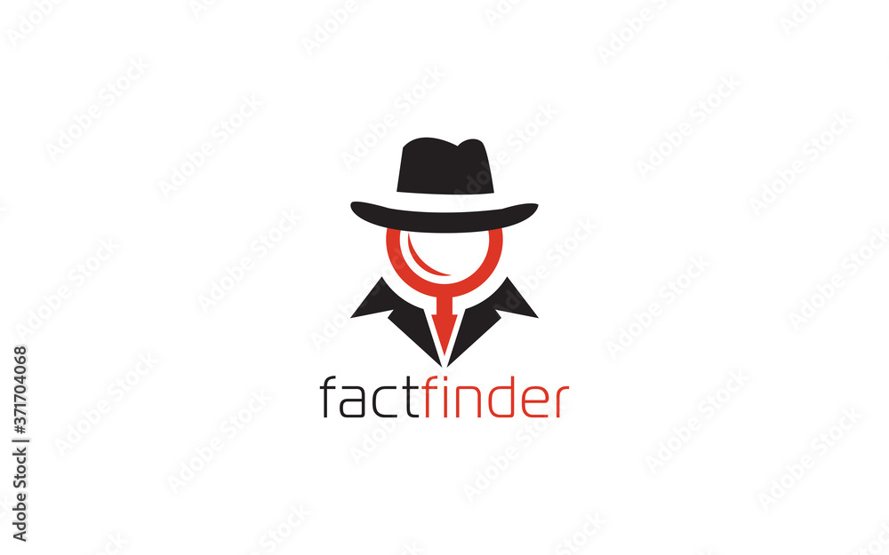 Detective logo formed with magnifying glass in red color