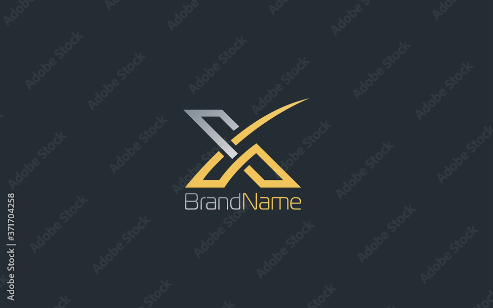 Letter X logo with luxury gold color