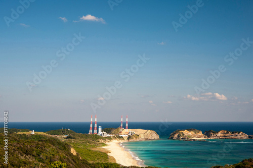 種子島のロケットの丘からの美しい眺め全景