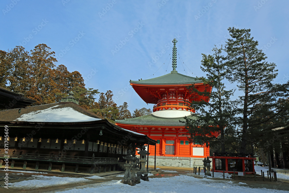 Obraz premium 冬の高野町寺院