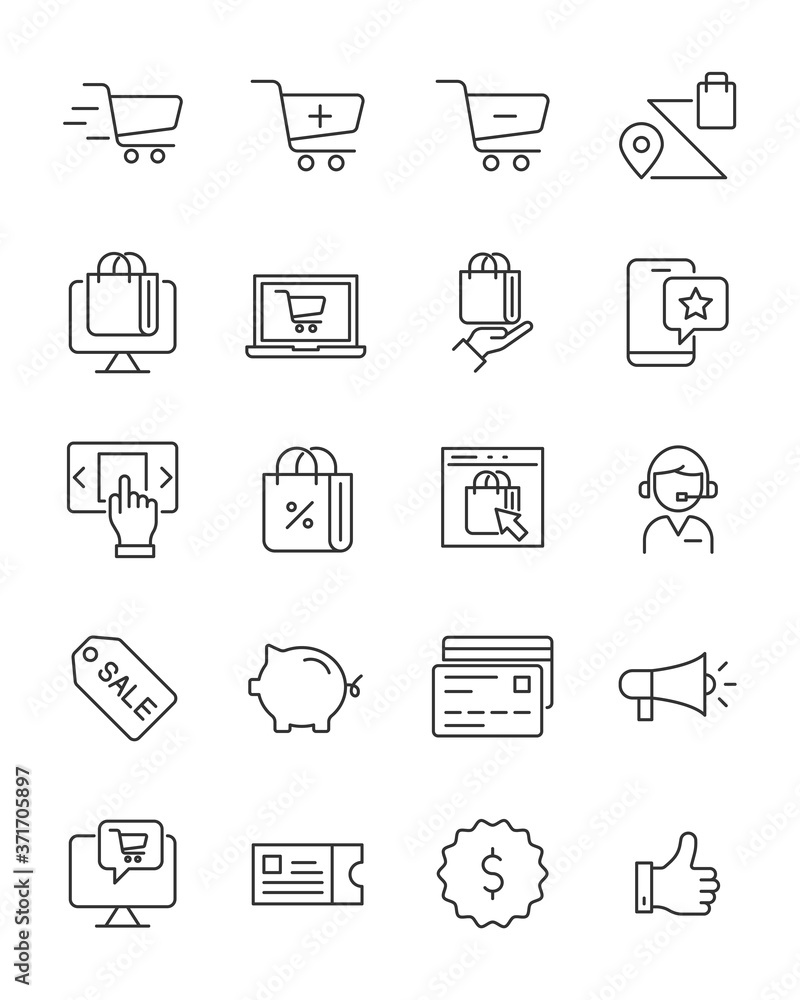 set of online shopping line icons, ecommerce, online store set of online shopping line icons, ecommerce, online store
