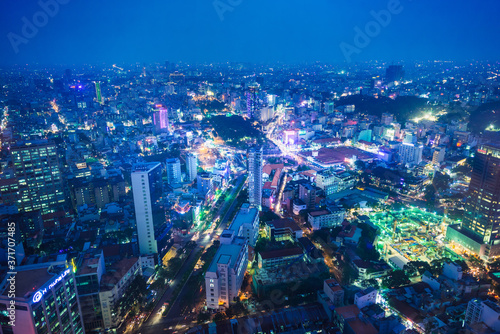 View over Ho Chi Minh City skyline at night