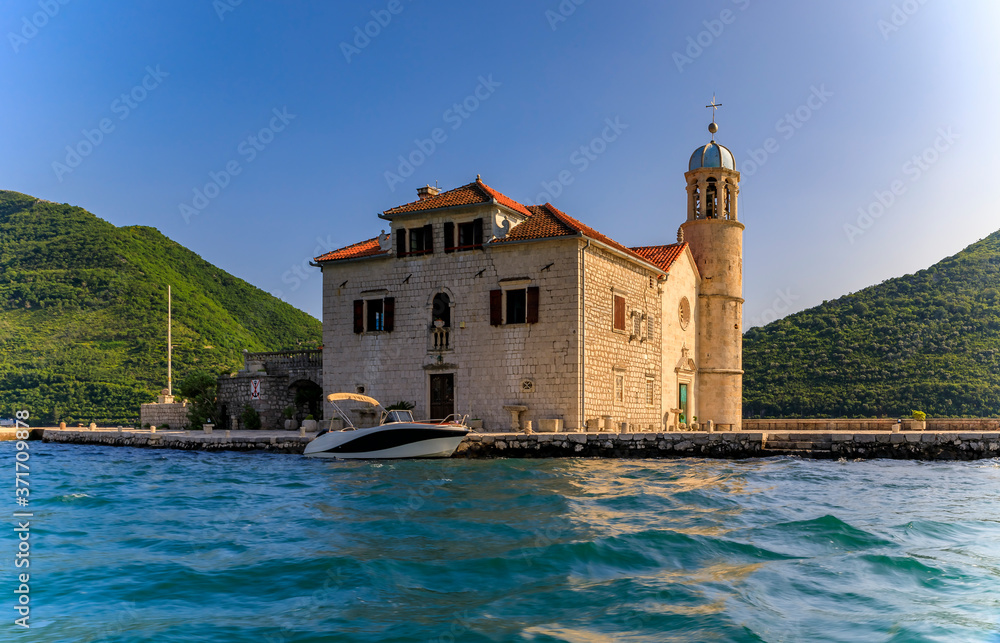 Our Lady of the Rocks church on a man-made island in Kotor Bay, Montenegro