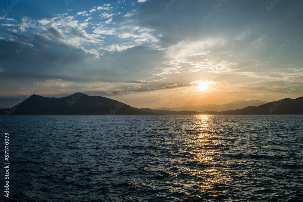 Sunset over the island of Evia 