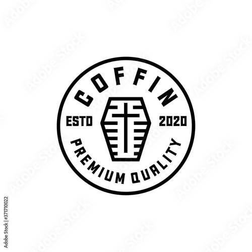 Coffin Logo emblem style line casket cross vector