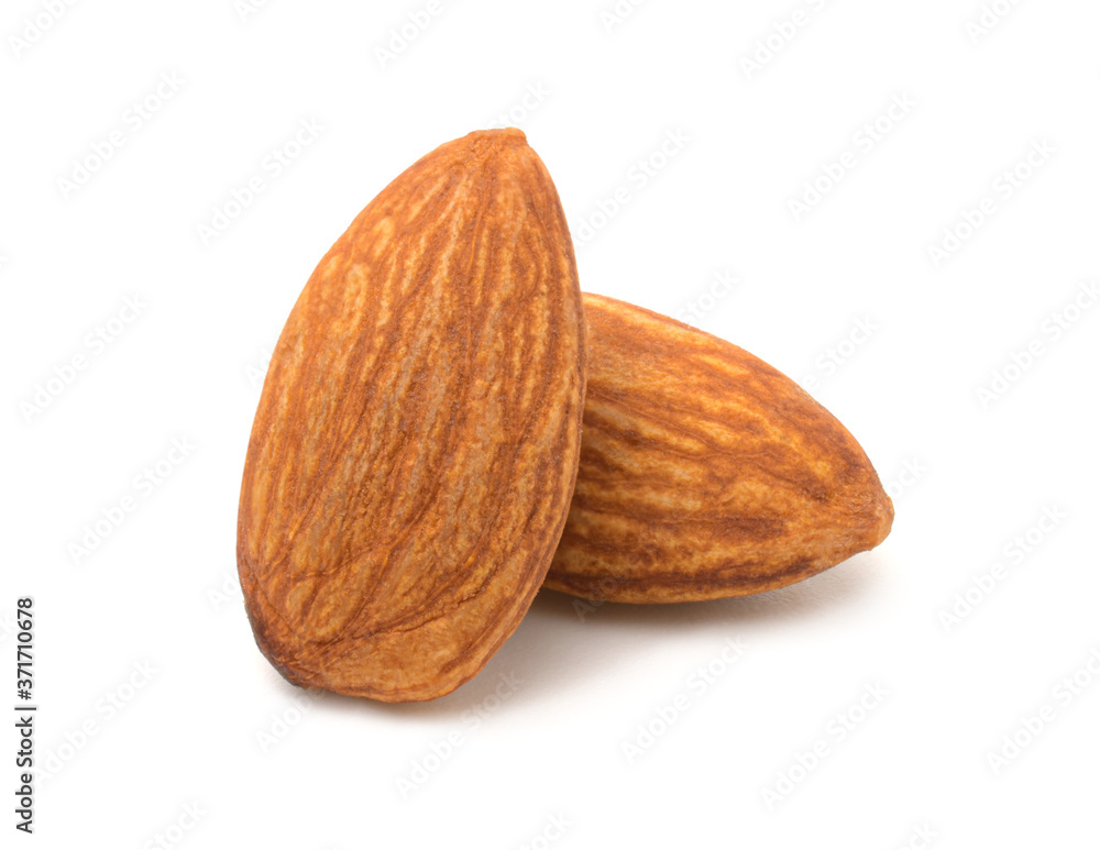 Close up,Almonds isolated on white background,copy space. Close up,Almonds isolated on white background,copy space.