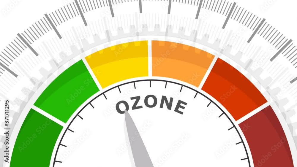 Abstract meter read level of ozone result. Color scale with arrow. The measuring device. Colorful infographic gauge element. Abstract meter read level of ozone result. Color scale with arrow. The measuring device. Colorful infographic gauge element.