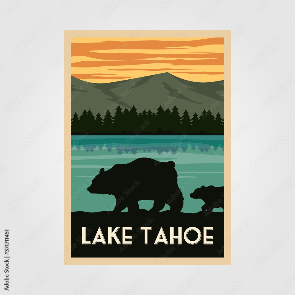 Ταπετσαρία lake tahoe national park vintage poster outdoor vector illustration design, wild