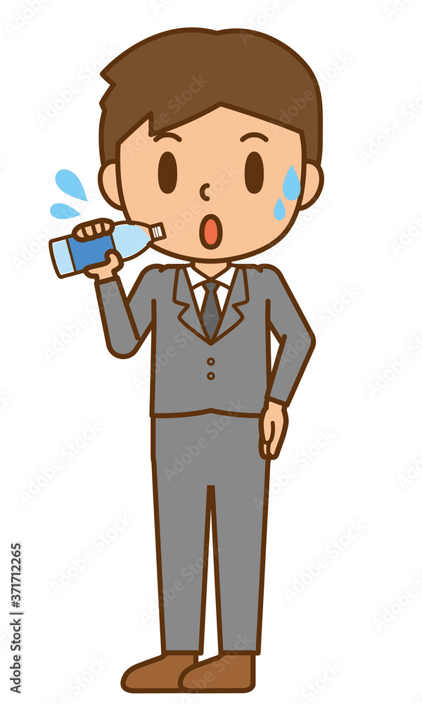 ビジネスマン　水分補給　熱中症対策