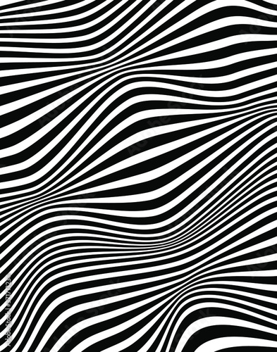 Abstract rippled or black lines pattern with wavy vibrant facture on white background and texture. Poster design. Vector illustration. 
