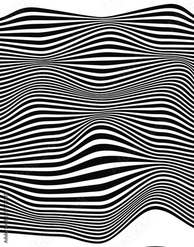 Abstract rippled or black lines pattern with wavy vibrant facture on white background and texture. Poster design. Vector illustration. 