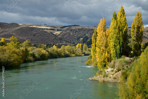 Mountain lake clouds and view of New Zealand in spring season