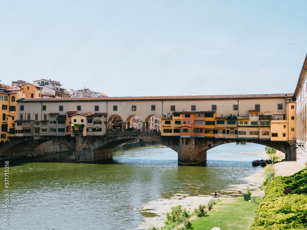 Ponte Vecchio, medieval stone closed-spandrel segmental arch bridge over the Arno River, in Florence, Italy
