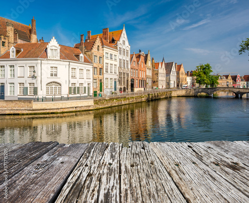 Bruges (Brugge) cityscape with water canal and bridge