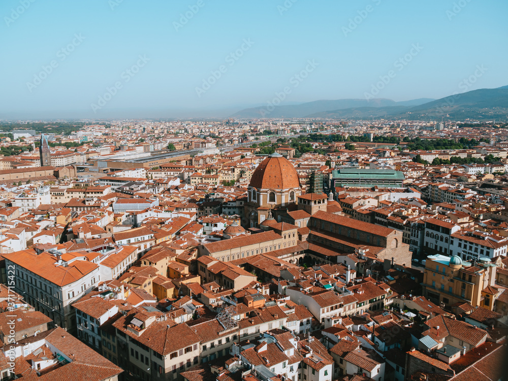 Sunrise Panoramic View of Florence city from Giotto's Campanile (bell tower)
