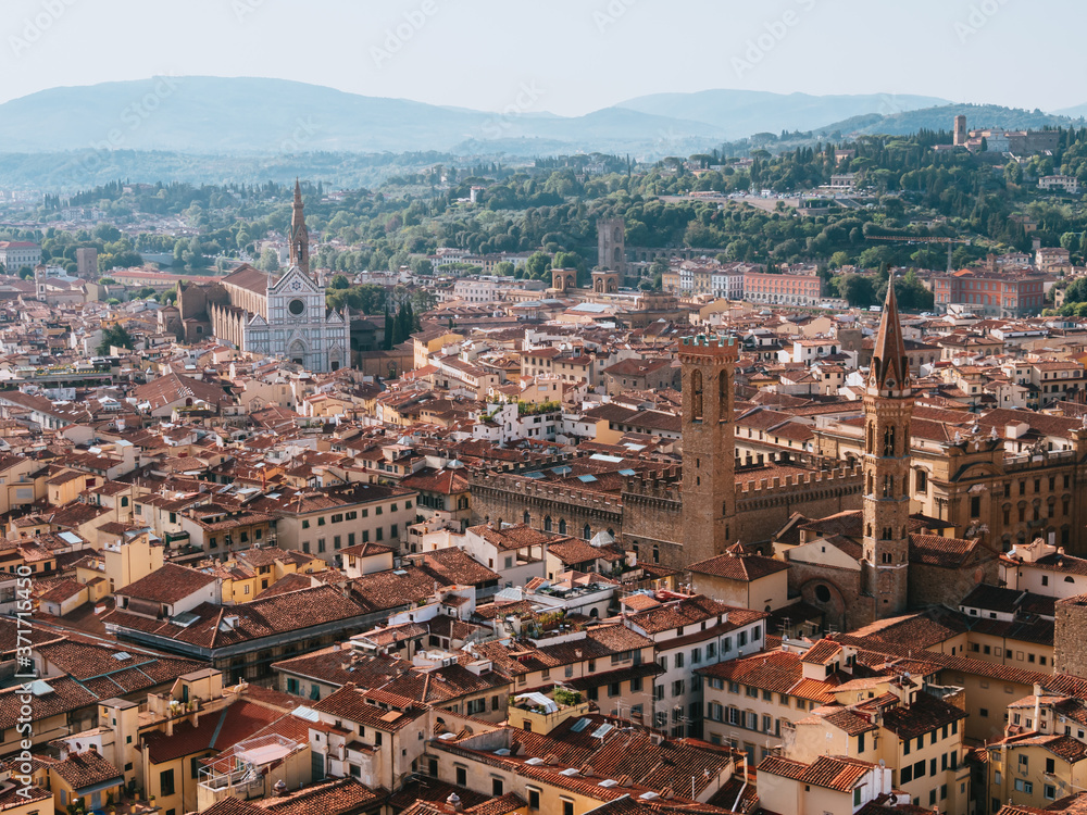 Sunrise Panoramic View of Florence city from Giotto's Campanile (bell tower)