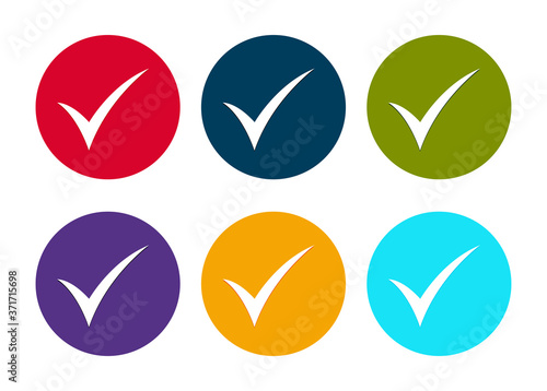 Checkmark icon modern flat round button set illustration