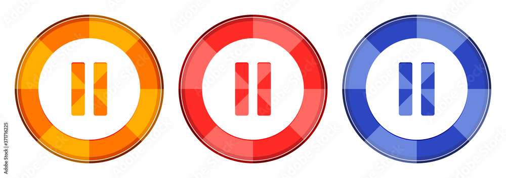 Pause icon burst light round button set illustration Pause icon burst light round button set illustration