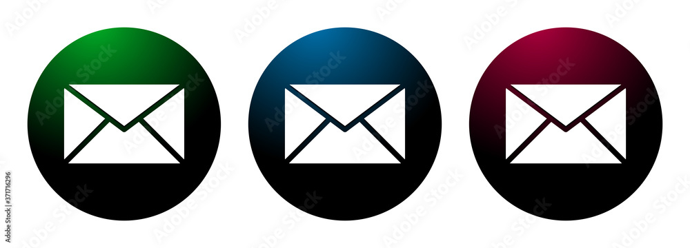 Email icon night surface round button set illustration Email icon night surface round button set illustration