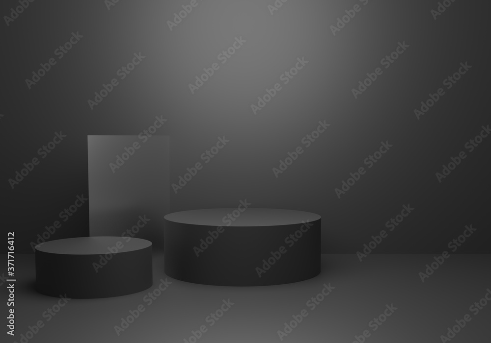 3d rendering of empty black abstract minimal concept background with podium. Scene for advertising, cosmetic ads, showcase, banner, cream, fashion, technology, business. Illustration. Product display 3d rendering of empty black abstract minimal concept background with podium. Scene for advertising, cosmetic ads, showcase, banner, cream, fashion, technology, business. Illustration. Product display