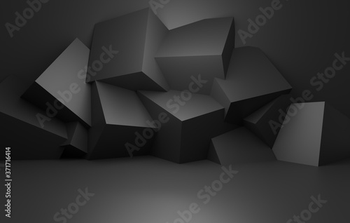 3d rendering of empty black abstract minimal concept background geometric. Scene for advertising  cosmetic ads  showcase  banner  cream  fashion  technology  business. Illustration. Product display