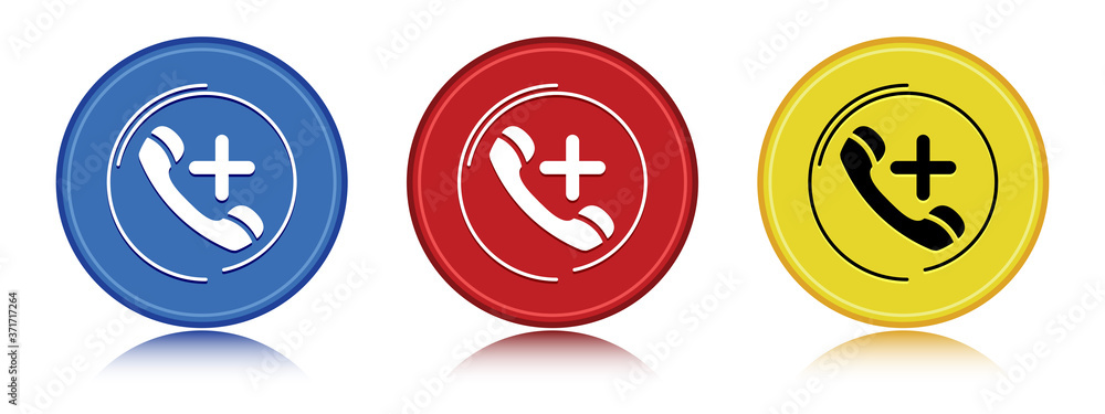 Emergency call icon flat round button set illustration Emergency call icon flat round button set illustration